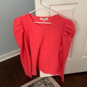 LOFT XL Coral Puff Sleeve Top